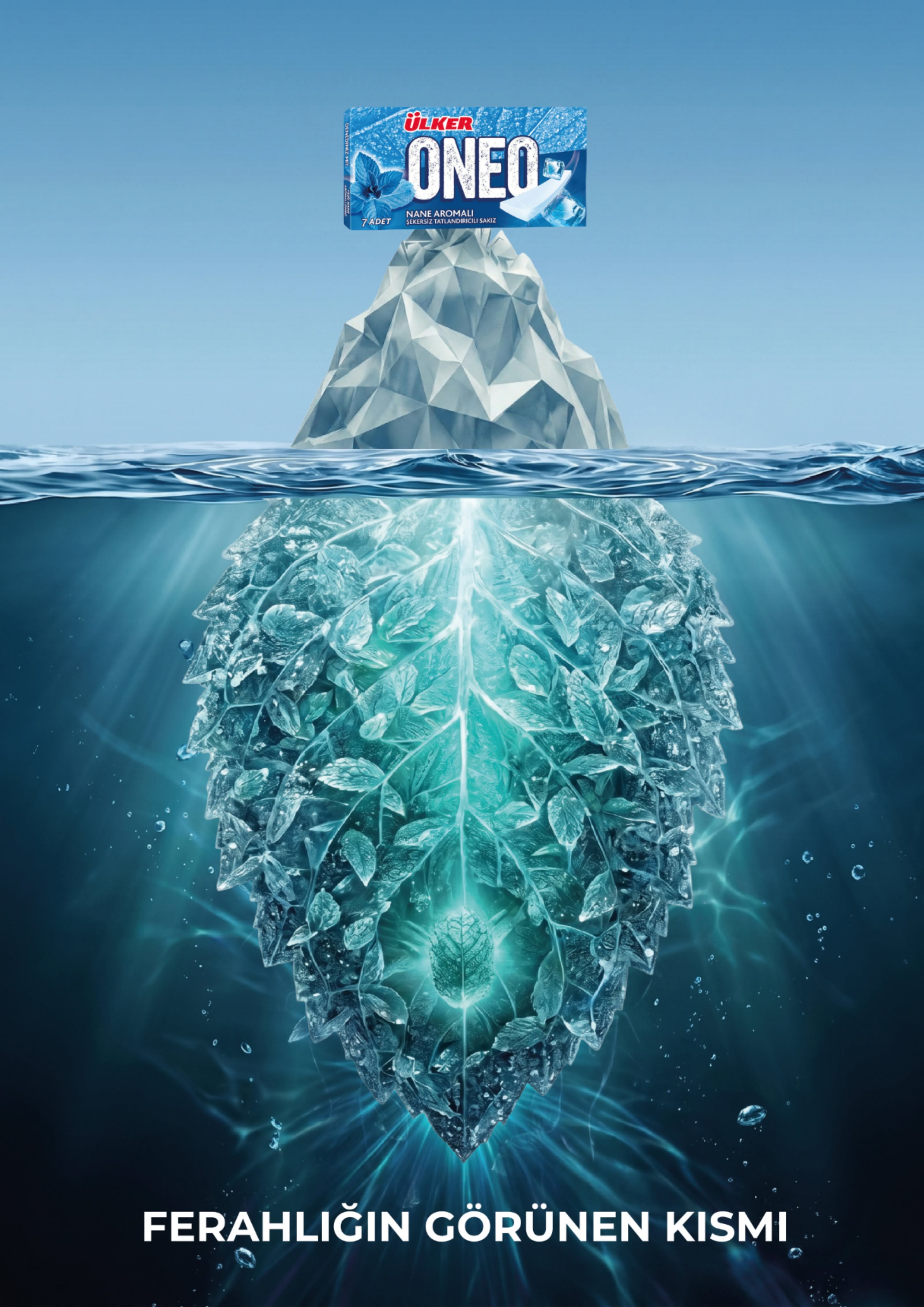 Poster: Iceberg whose underwater part is made of crystal mint leaves