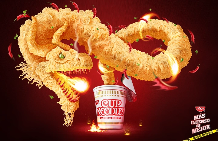Instant Noodles & Pasta Brands creative ad: outstanding fire dragon noodle metaphor