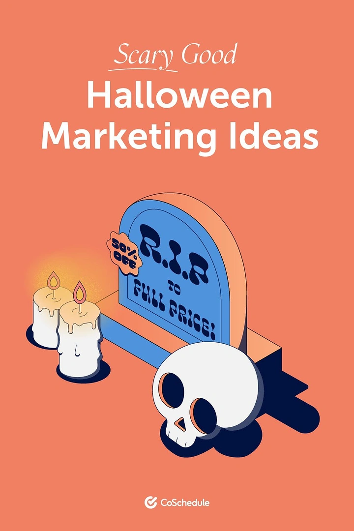 Halloween creative ad: Isometric tombstone with skull and candles