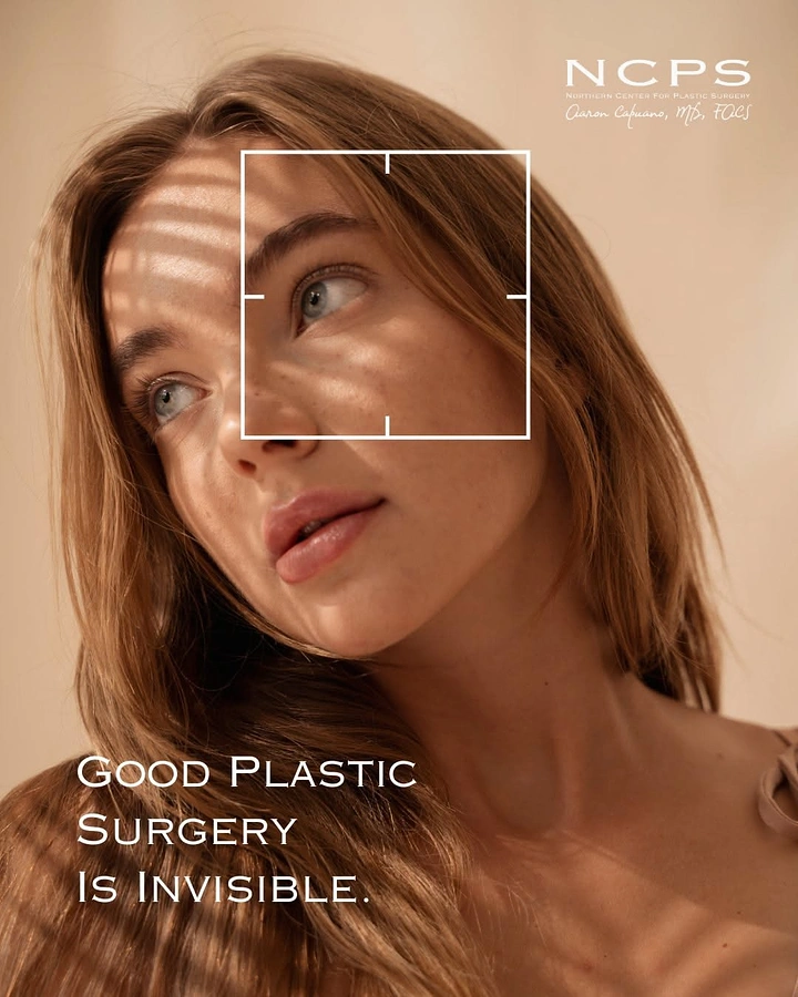 Skin & Cosmetic Clinics creative ad: Focus frame, 'good surgery is invisible'