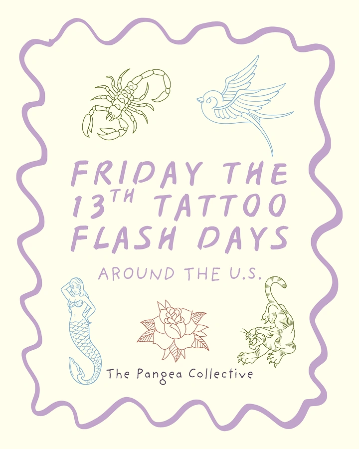 Tattoo Studios creative ad: Friday 13th flash day, playful line art