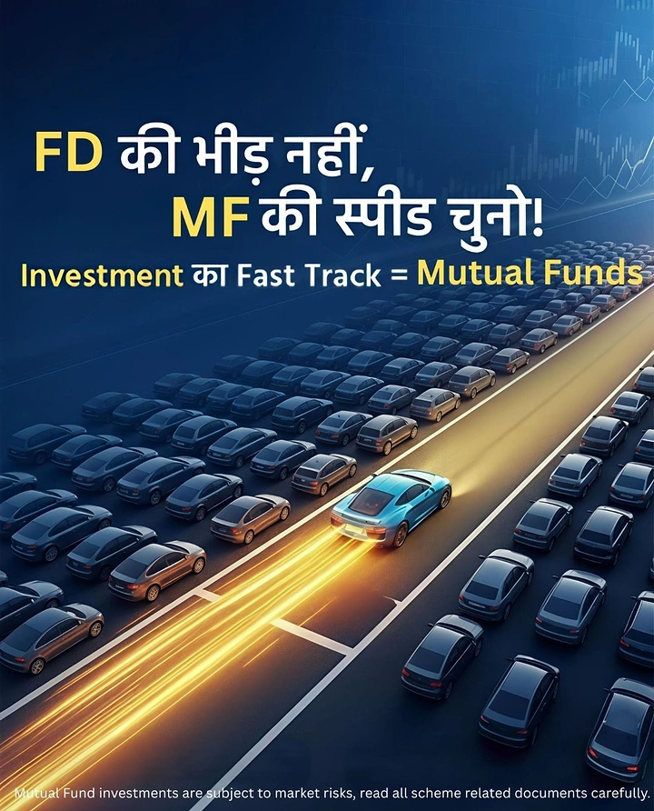 Stock Brokers & Investing creative ad: FD traffic jam vs MF fast lane