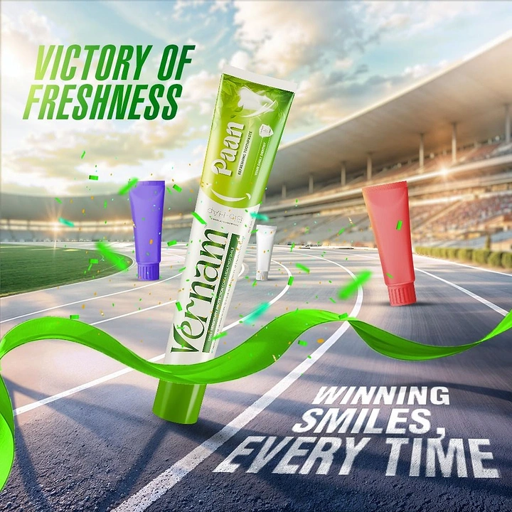 Toothpaste & Oral Care creative ad: Tennis court creates victory metaphor