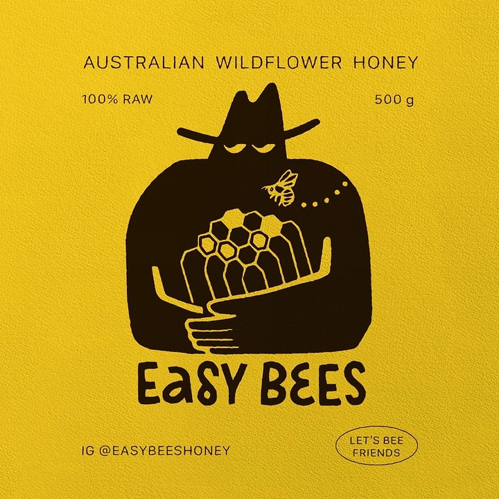 Honey Brands creative ad: Playful bee character and Easy Bees pun