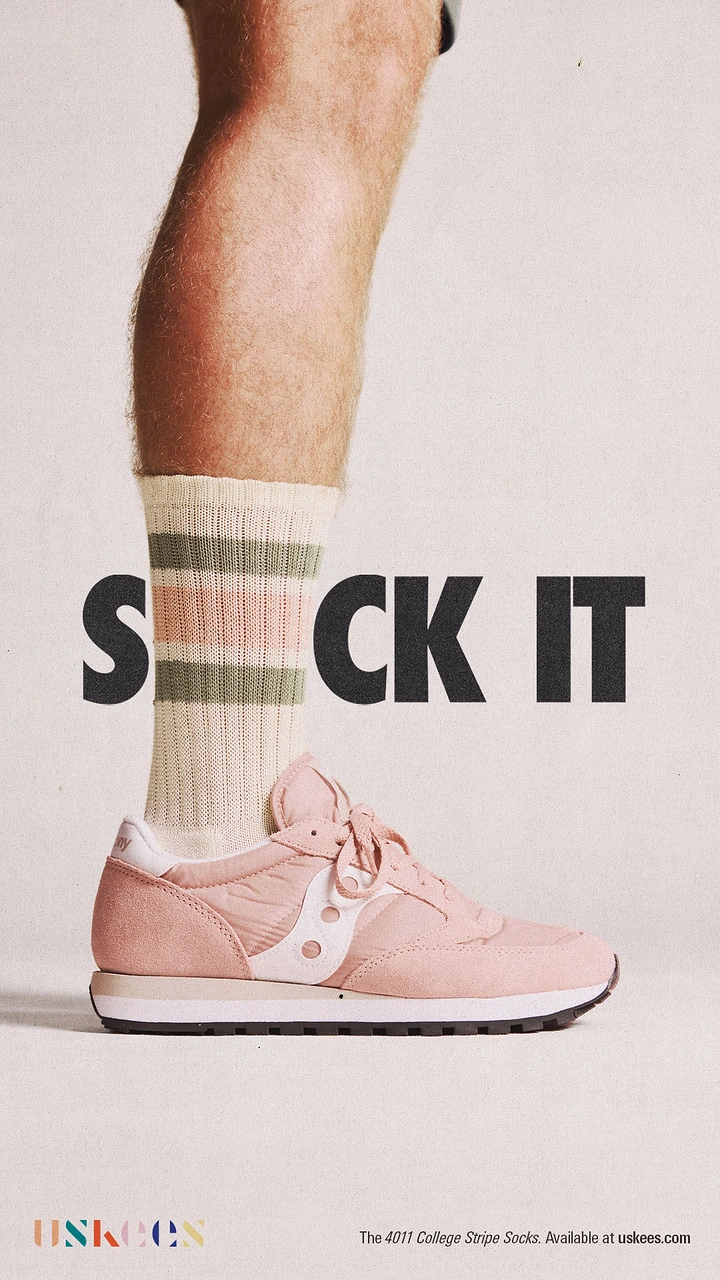 Socks Brands creative ad: Bold sock pun paired with fashion product shot