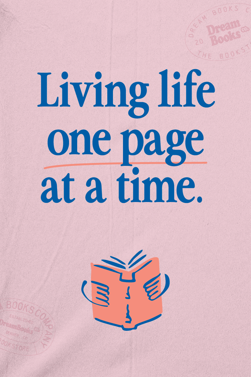Page pun, book-reader illustration, bookstore stamps