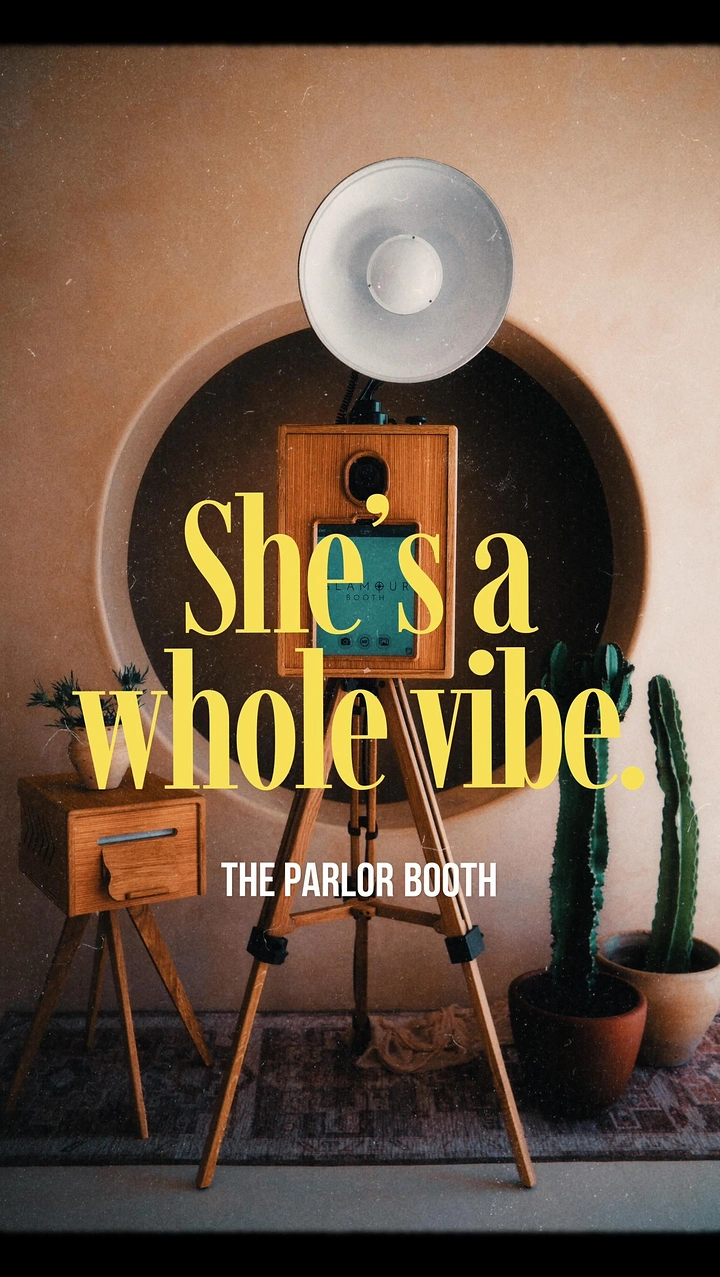Photo Booth Rentals creative ad: Booth framed as an atmospheric parlor