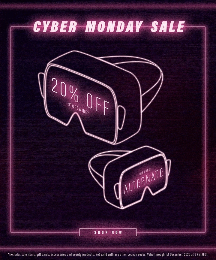 Cyber Monday creative ad: Two neon outline VR headsets