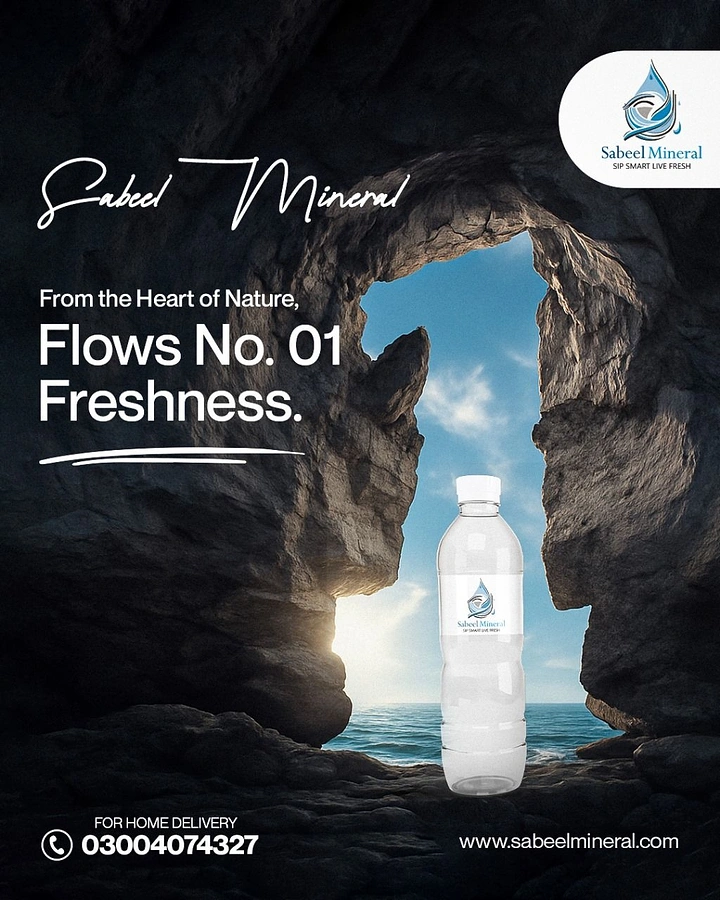 Packaged Drinking Water creative ad: Cave frames bottle as natural source