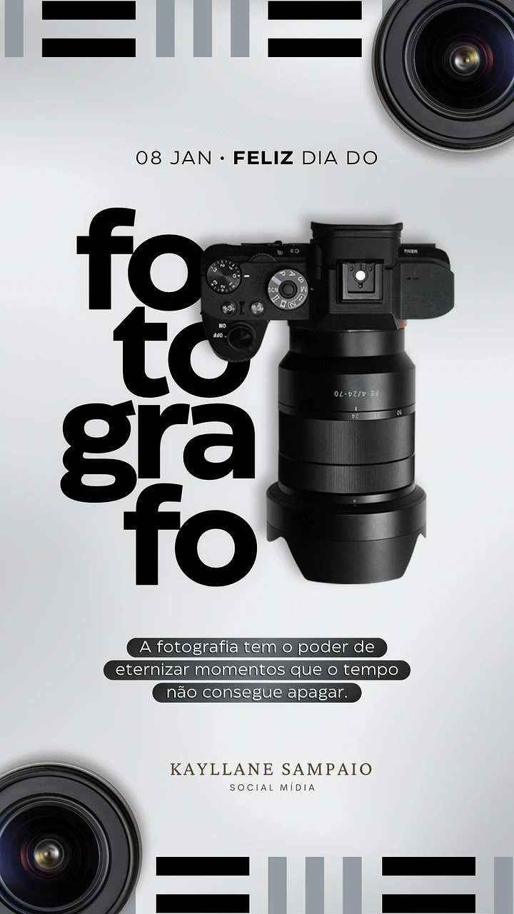 Photography creative ad: Camera interlocks with stacked 'fotografo' type