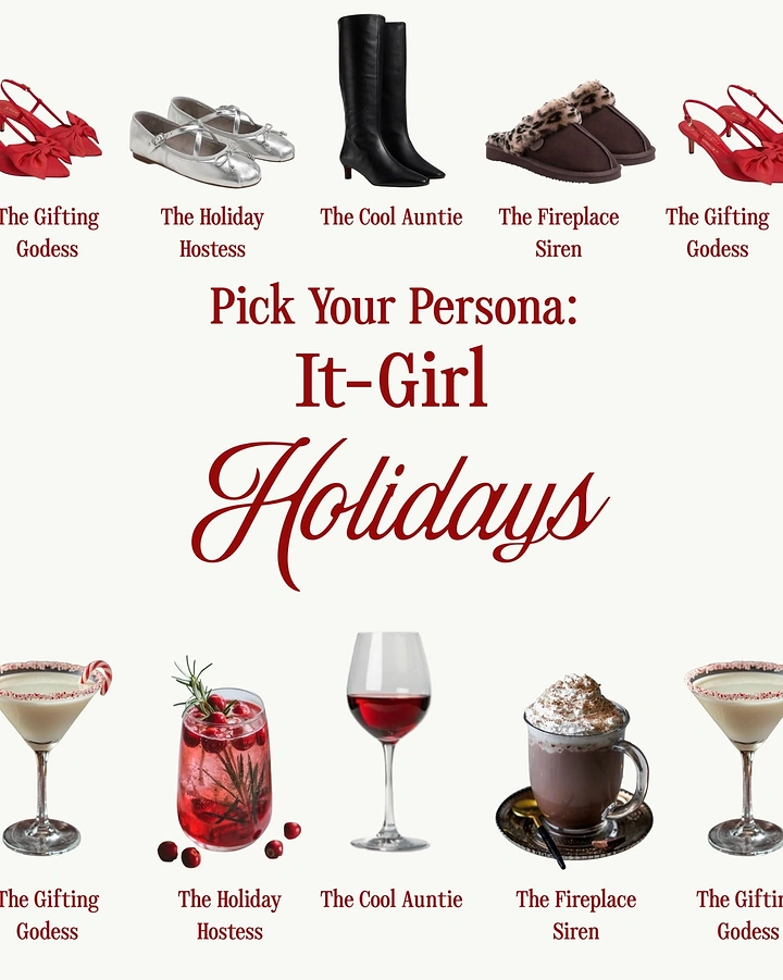Christmas creative ad: Grid of shoes and festive drinks matched to personas