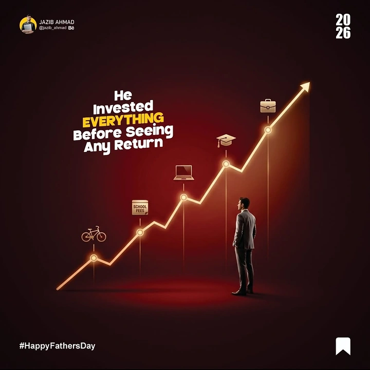 Father's Day creative ad: Man in a suit looking at a glowing rising graph of life milestones