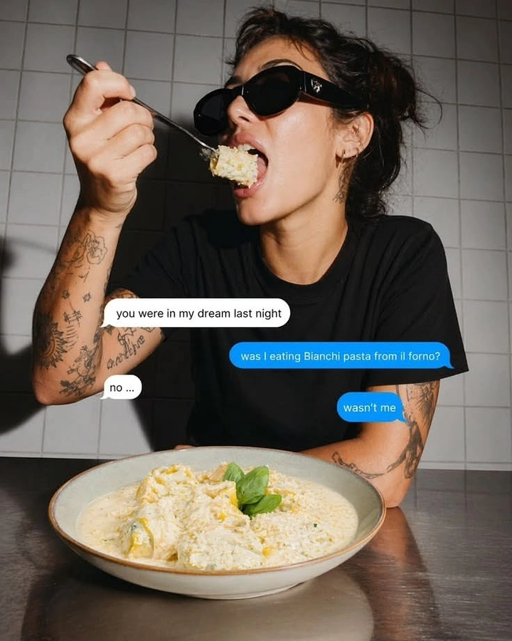 Cloud Kitchens & Food Trucks creative ad: Dream text chat witty pasta copy