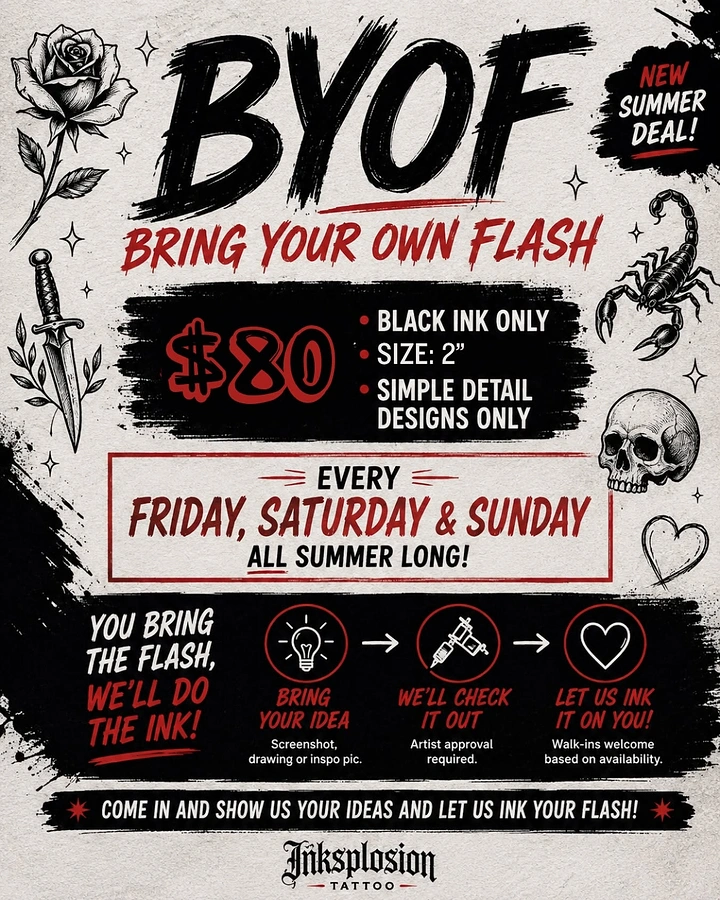 Tattoo Studios creative ad: Bring-your-own-flash offer with clear steps