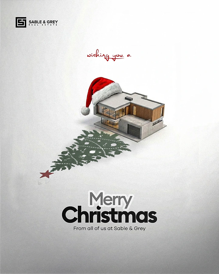 Christmas creative ad: House in Santa hat, tree shadow
