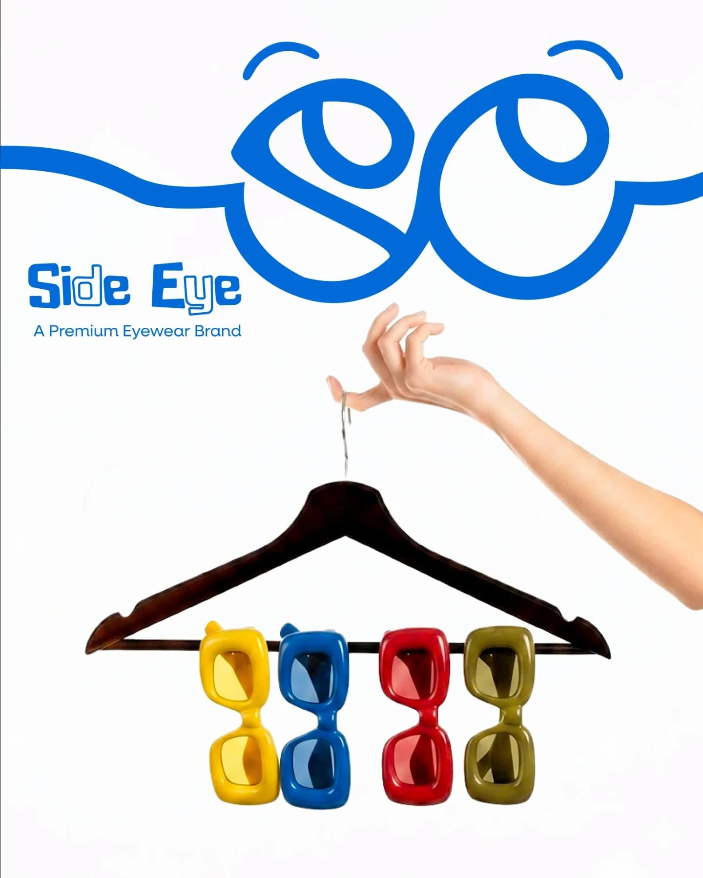 Instagram post: Sunglasses hung on hanger like clothes, slide 1