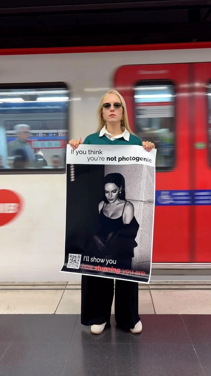 Photography creative ad: Witty 'not photogenic?' street poster with QR
