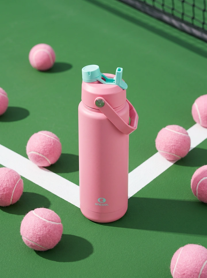 Tumblers, Flasks & Drinkware creative ad: Unexpected tumbler tennis-court setting