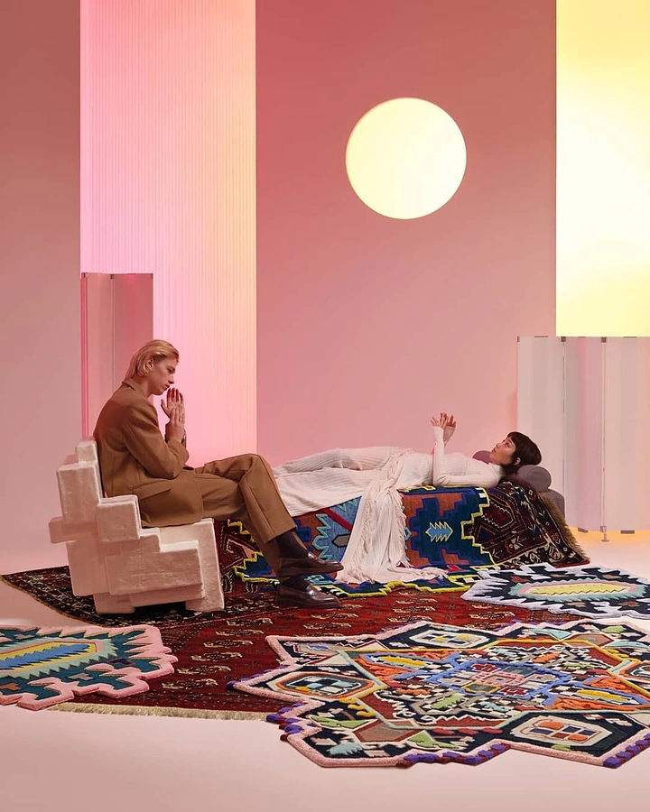 Rugs & Carpets creative ad: Surreal room built from colorful rugs