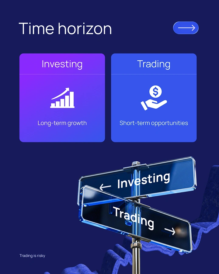 Stock Brokers & Investing creative ad: Signpost splitting investing versus trading