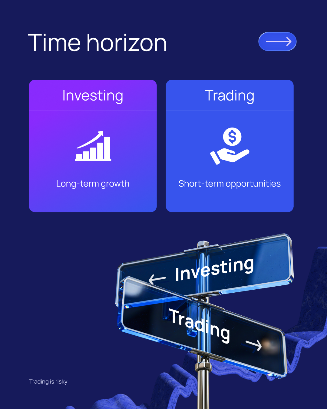 Instagram post: Signpost splitting investing versus trading