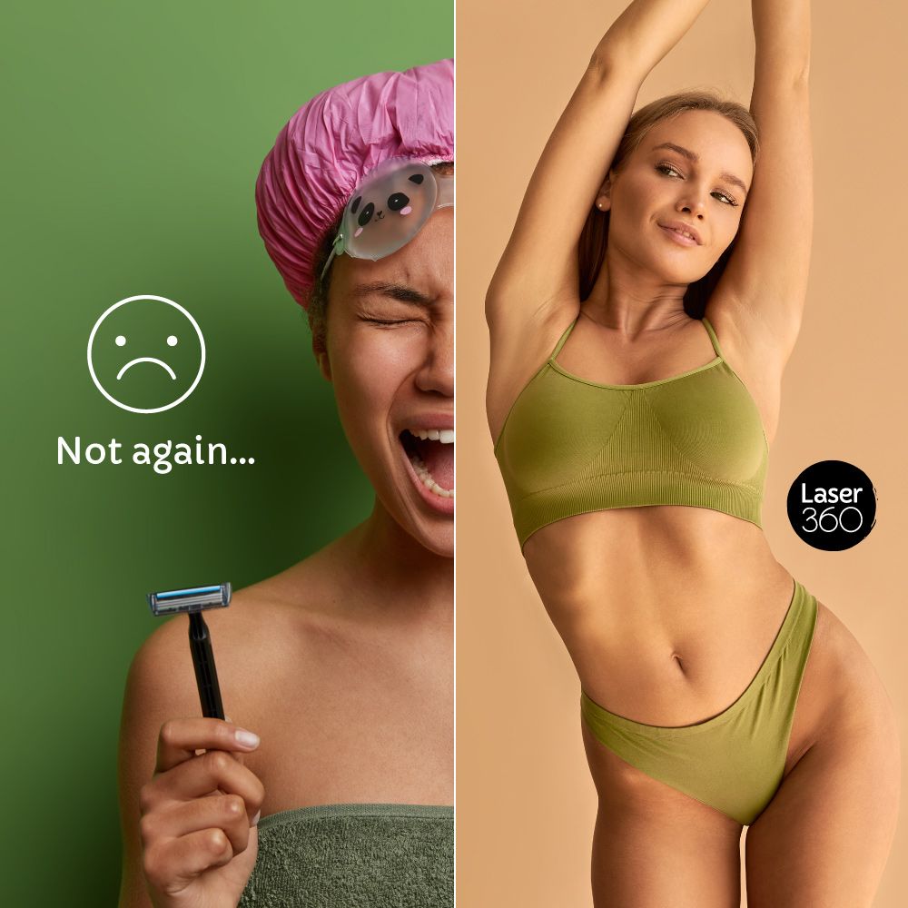 Instagram post: Split before/after: shaving frustration vs smooth