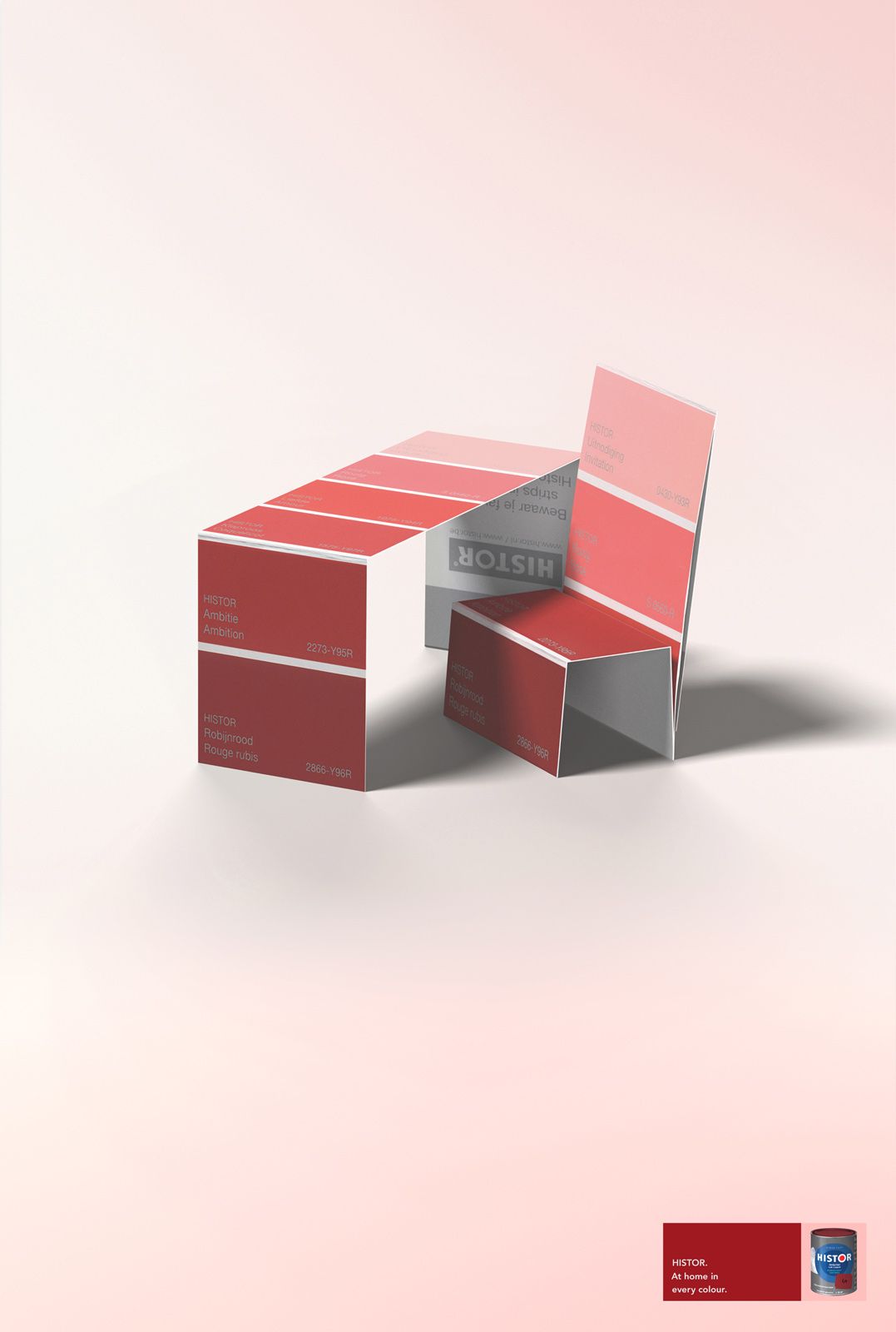 Poster: Paint swatch cards folded into a red desk and chair
