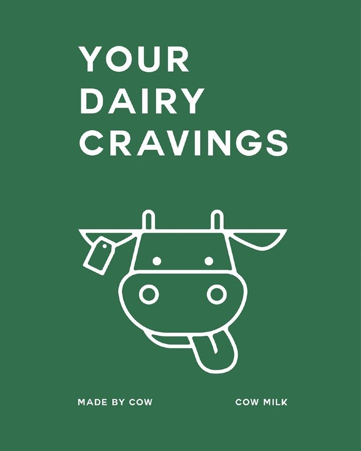 Instagram post: Minimal cow line icon licking, bold