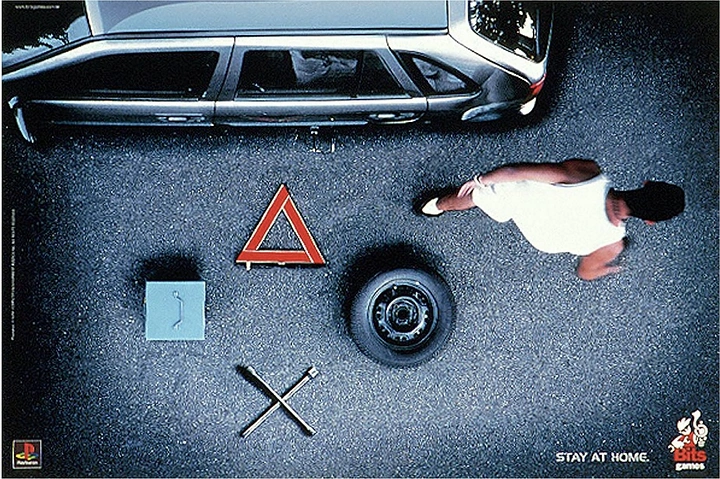 Gaming & Esports creative ad: PlayStation symbols as roadside objects