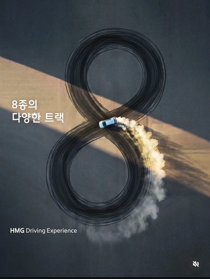 Automotive creative ad: Drifting car drawing a giant number 8 in tyre marks