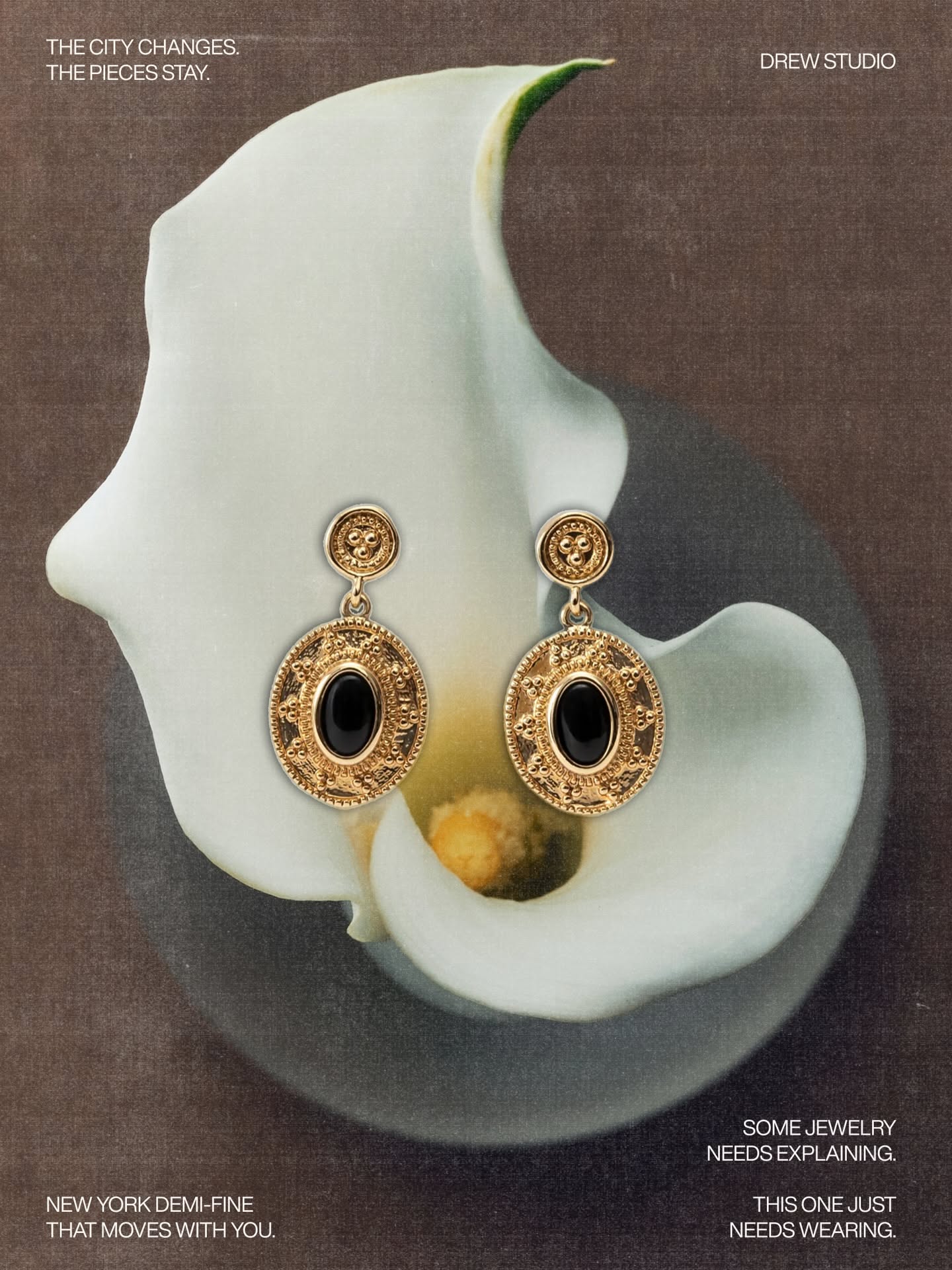 Instagram post: Gold dragonfly stud earrings resting on a pink lily, slide 3
