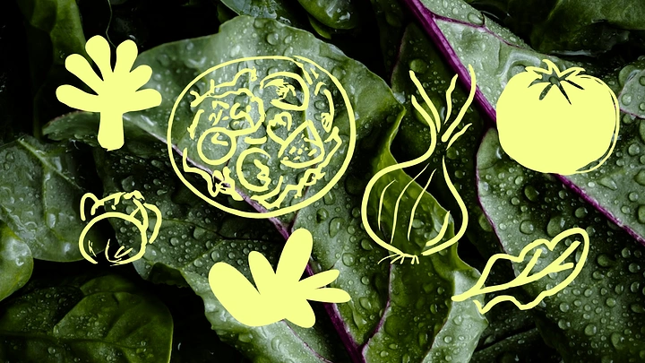 Salad Bars & Healthy Restaurants creative ad: Neon produce doodles animate food photography
