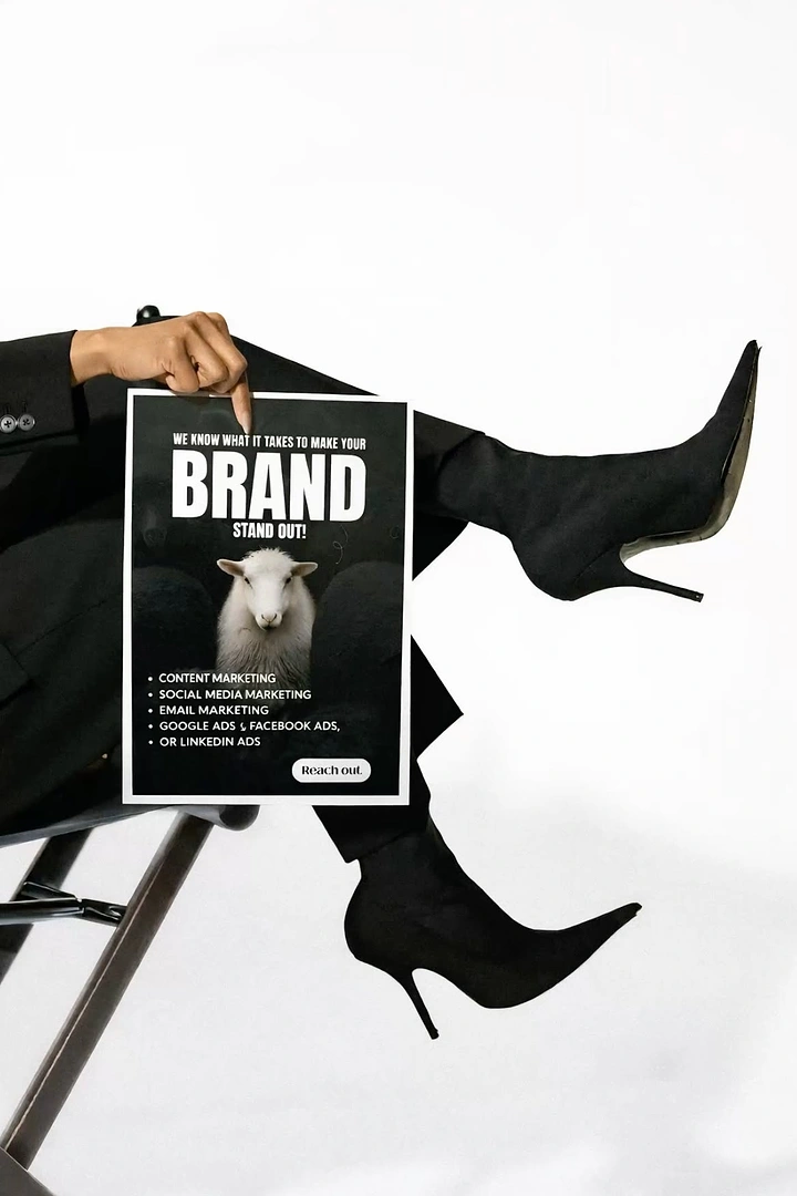Agency creative ad: Stand-out sheep flyer held in fashion shot
