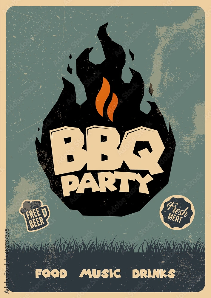 BBQ & Grill Restaurants creative ad: Retro BBQ badge built from flames and lettering