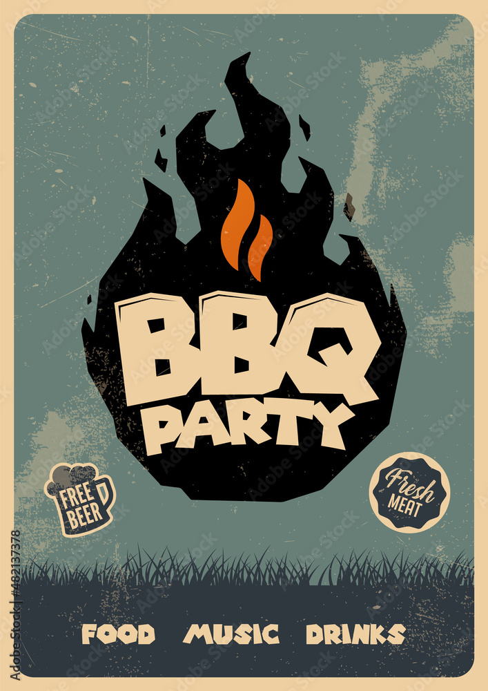 Story: Retro BBQ badge built from flames and lettering