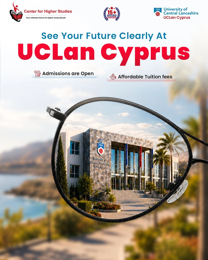 Study Abroad Consultants creative ad: Eyeglasses frame the university future