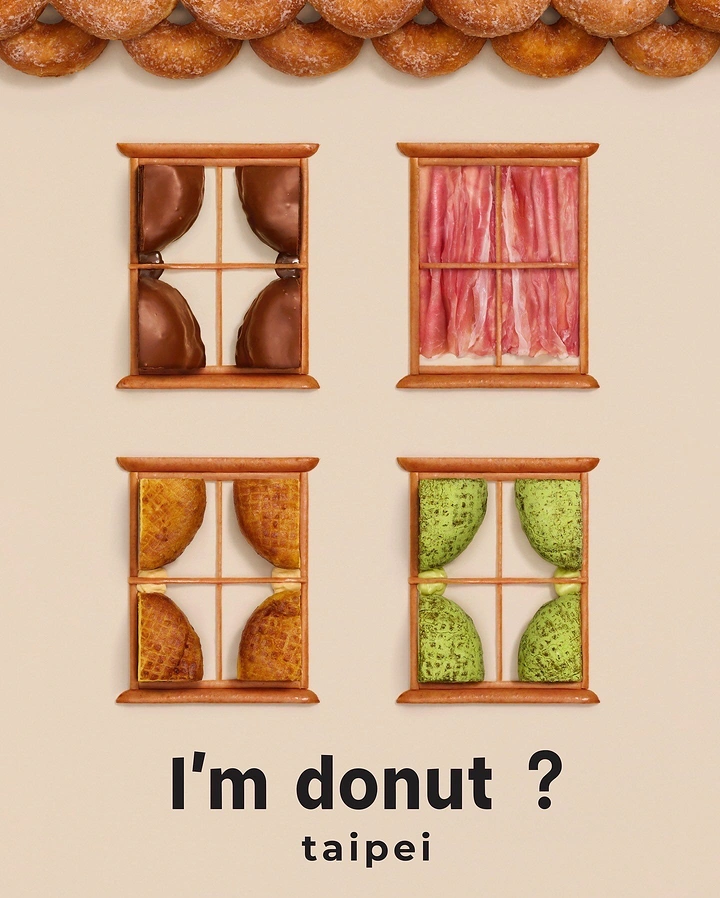 Donut Shops creative ad: Donut-filled windows create playful storefront