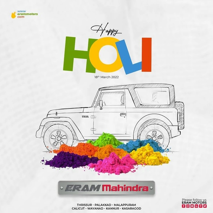 Holi creative ad: Thar sketch driving over gulal piles