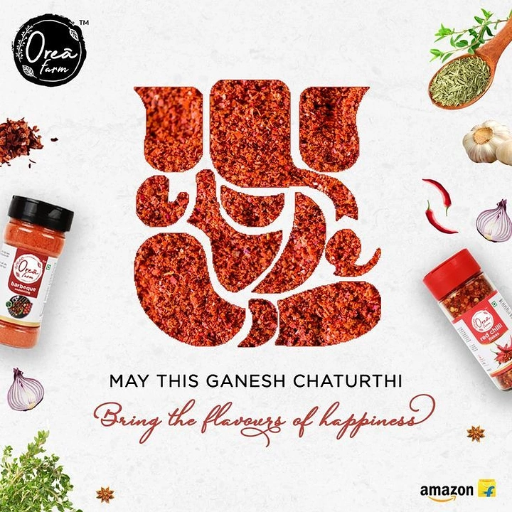 Ganesh Chaturthi creative ad: Ganesha silhouette filled with red chilli flakes