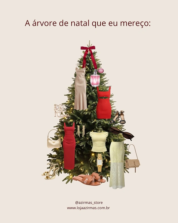 Christmas creative ad: Christmas tree decorated with cut-out clothes and accessories
