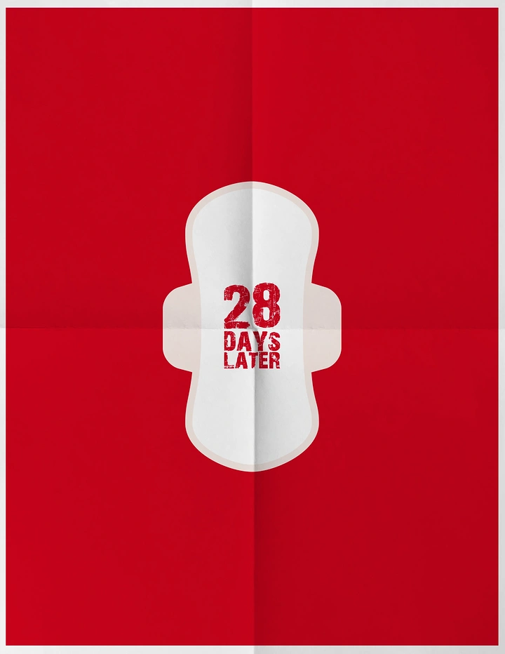 Period Care & Feminine Hygiene creative ad: White sanitary pad shape on red
