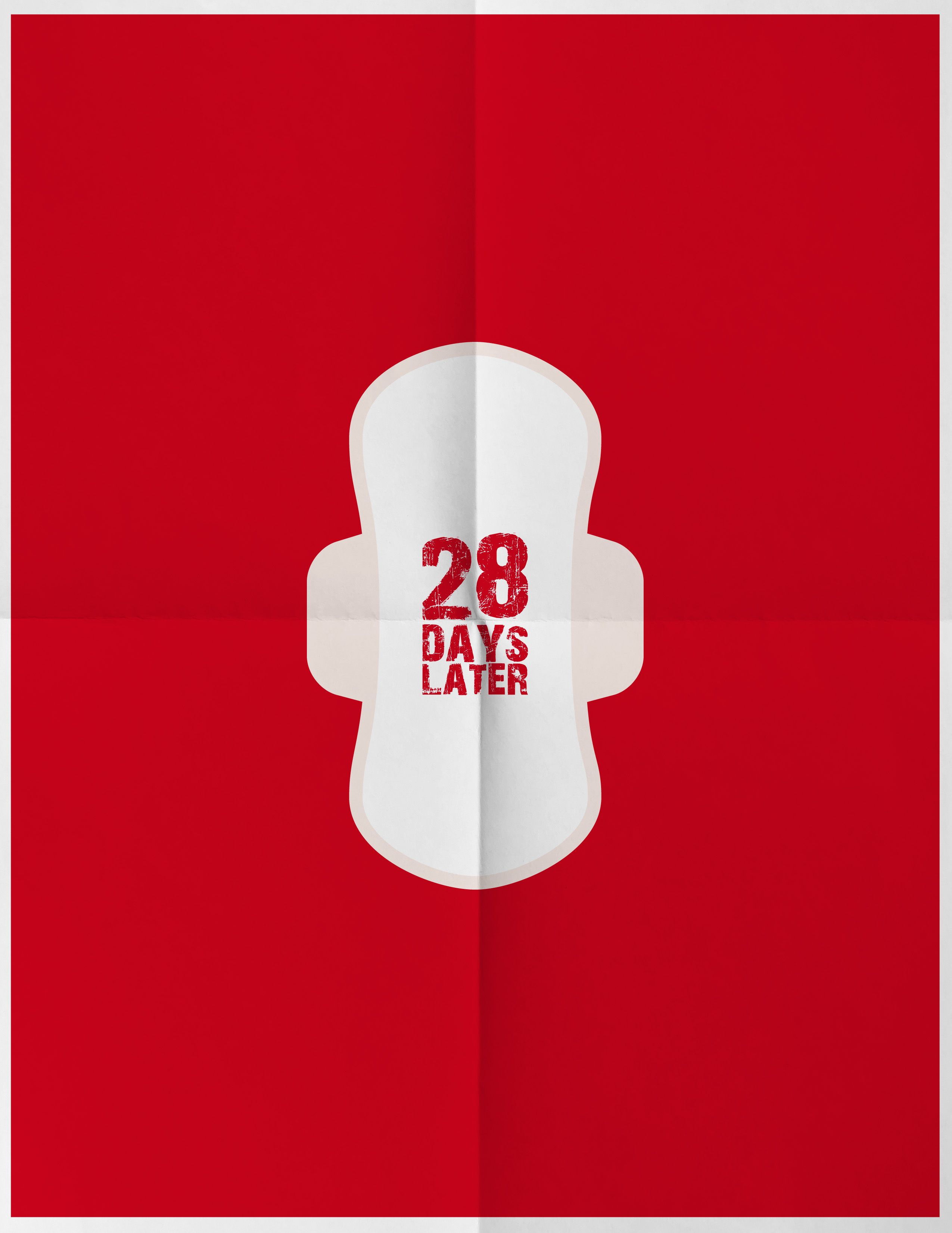 Poster: White sanitary pad shape on red
