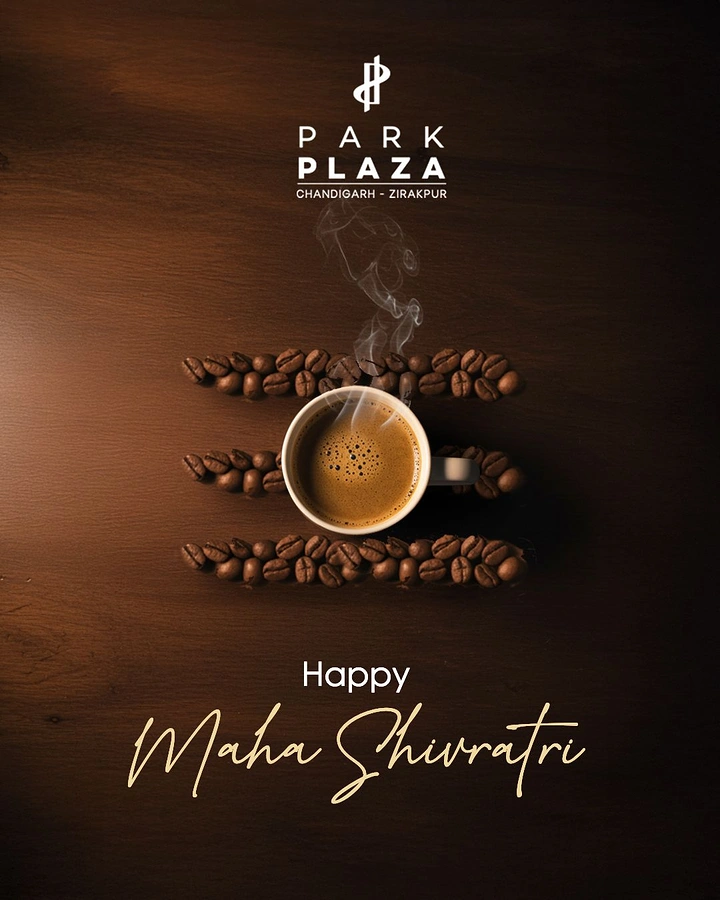 other-festival creative ad: Coffee cup over three rows of coffee beans forming a tripundra