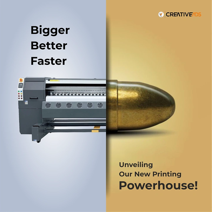 Printing Shops creative ad: Printer fused with bullet: speed metaphor