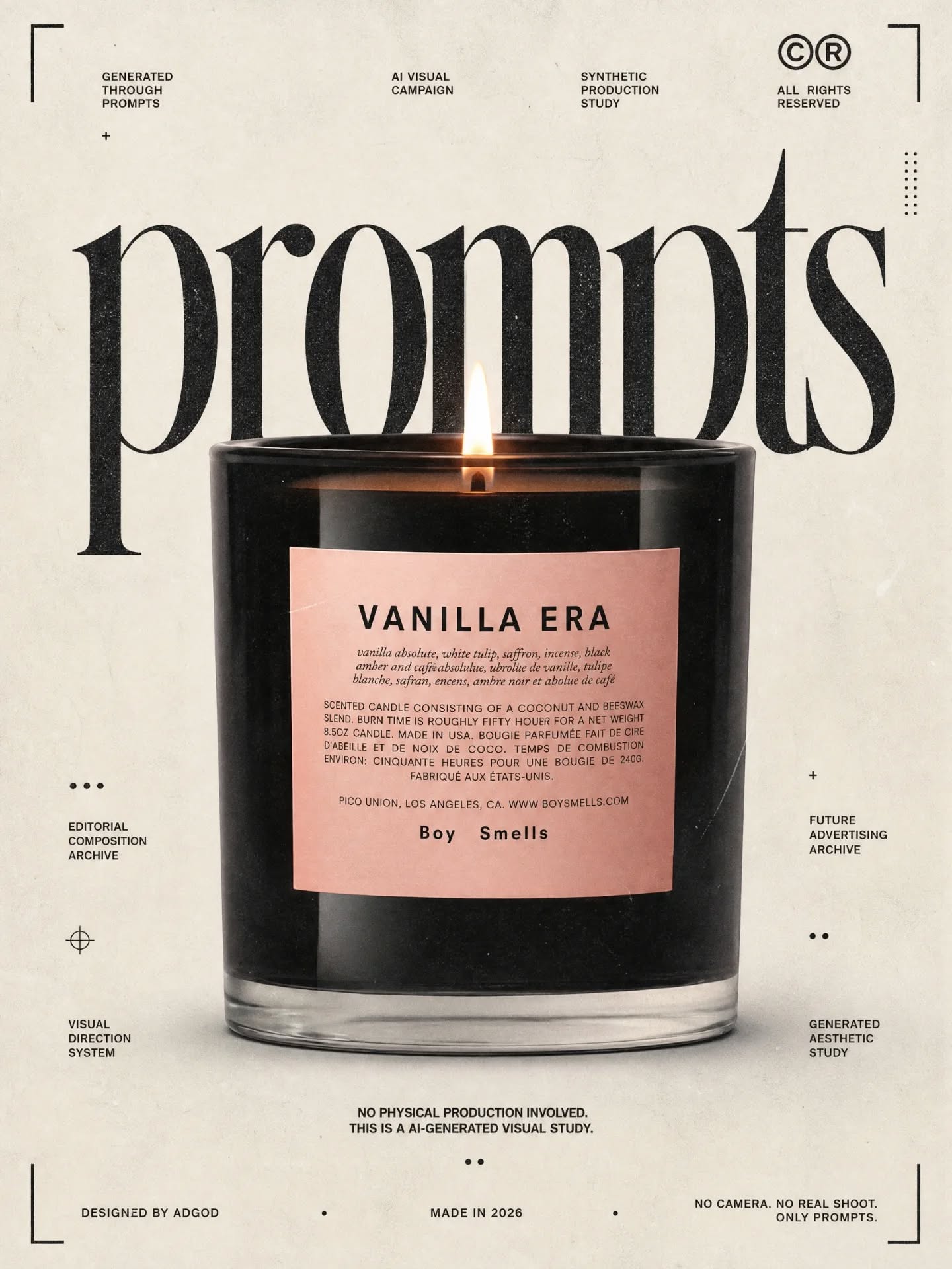 Instagram post: Editorial 'prompts' poster, AI campaign idea, slide 1