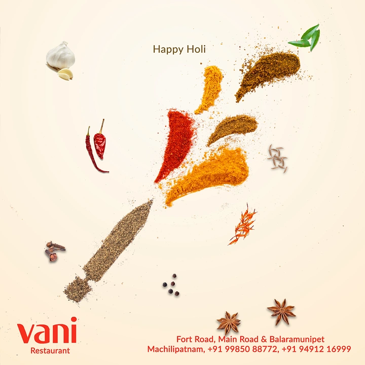 Holi creative ad: Pichkari water gun formed from spice powder spraying colour