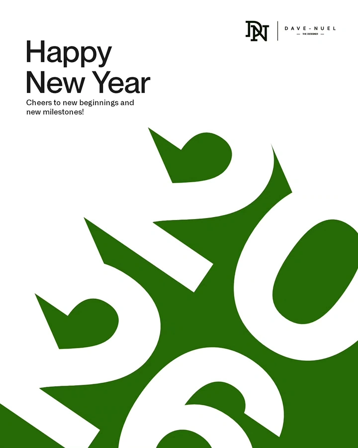 New Year creative ad: Giant rotated white 2026 numerals cut out of a green field