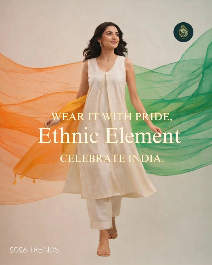 Ethnic Wear & Sarees creative ad: Saffron-green dupatta evokes tricolour flag