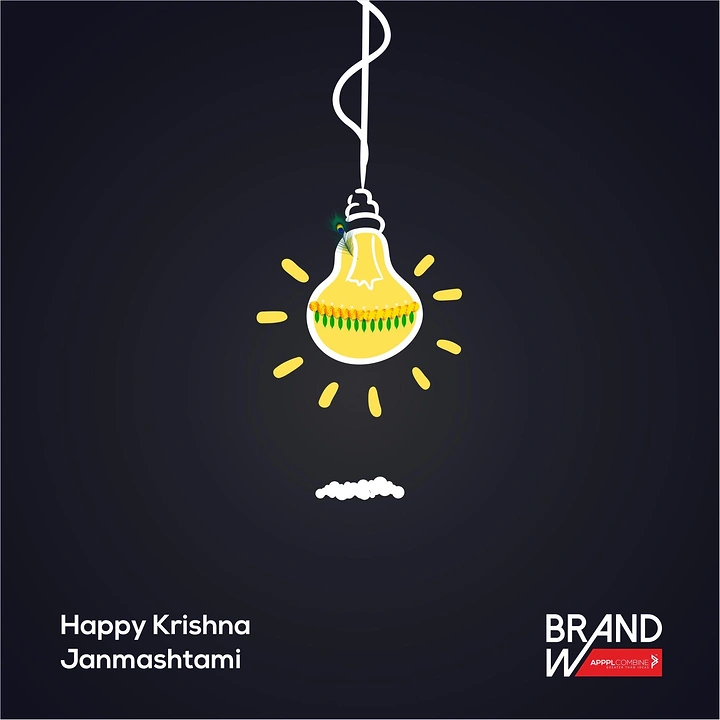 Janmashtami creative ad: Glowing light bulb drawn as a hanging dahi handi