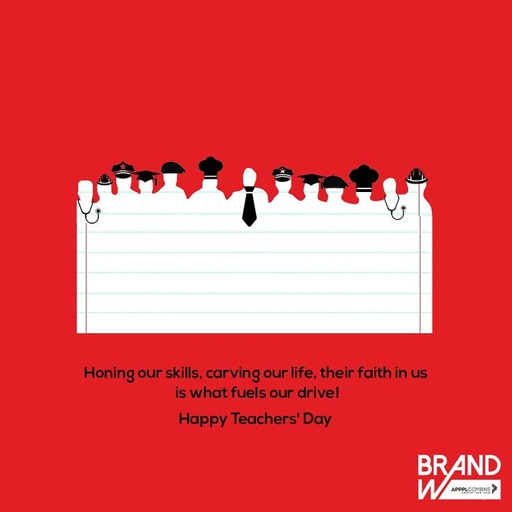 Teachers Day creative ad: Ruled notebook page whose top edge forms silhouettes of different professionals